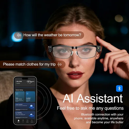 Vista 5 de Lentes inteligentes Ai con cámara y Bluetooth, grabación de video HD de 8 MP, traducción en tiempo real, con lentes que cambian