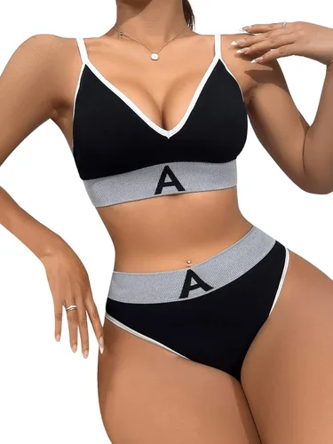 Vista 4 de SOLY HUX Conjunto de lencería de 2 piezas con brasier y braga a rayas para mujer