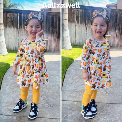 Vista 2 de Aalizzwell Traje de túnica floral para niñas pequeñas para otoño e invierno