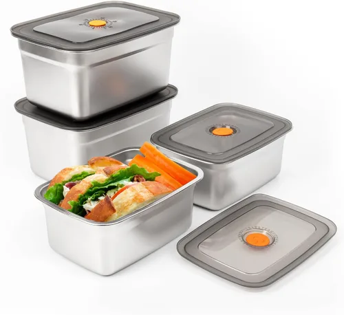 Vista 15 de 4 recipientes de almacenamiento de alimentos de acero inoxidable (50 onzas + 20 onzas) con tapas, a prueba de fugas y herméticos, recipientes