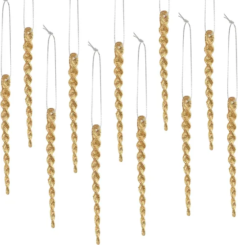 Vista 12 de 50 carámbanos de árbol para Navidad, adornos de Navidad de plástico, torcidos, decoración colgante de carámbanos para invierno, vacaciones, fiesta