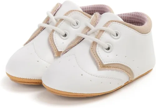 Vista 6 de SOFMUO Zapatos deportivos de piel sintética para bebés, niños y niñas, con suela de goma suave, mocasines Oxford para recién nacidos