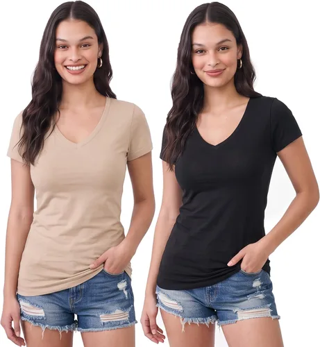 Vista 166 de Emmalise Camiseta de manga corta para mujer, cuello en V, tallas junior y plus