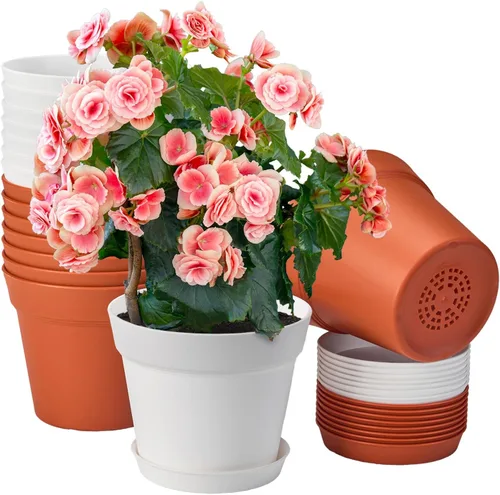 Vista 13 de homenote Macetas de plantas, macetas de 6/7.5 pulgadas para plantas, macetas de plástico para interior con múltiples agujeros de drenaje y bandejas