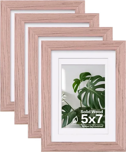 Vista 125 de Egofine - Juego de 4 portarretratos A4 de madera maciza y cubierta de plexiglás de 4 x 6/6 x 8 pulgadas con paspartú o A4 sin paspartú, para mesa