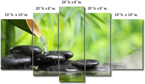 Vista 7 de Arte de pared Zen de 5 paneles verde spa bodegón con pintura de bambú la imagen impresión en lienzo imágenes botánicas para decoración del hogar