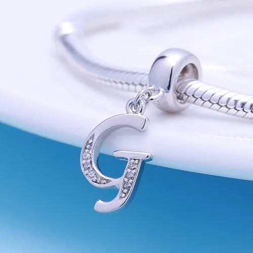 Vista 4 de SoulBeads - Colgantes de plata fina 0,925 de letra inicial, alfabeto A-Z. Dije con cristales compatibles con brazaletes europeos