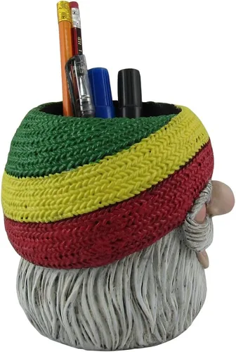 Vista 5 de World of Wonders Rasta - Soporte para bolígrafo de gnomo "Don't Bogart It", gnomo rastafari con soporte para lápices, organizador de escritorio