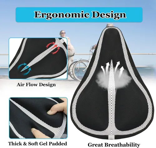Vista 4 de Geronmine Funda de Asiento de Bicicleta de Gel Acolchada Cubiertas de Sillín de Bicicleta para Mujeres y Hombres, Funda de Cojín de Asiento