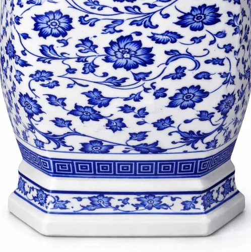 Vista 8 de 24" clásico azul y blanco hexagonal Lotus porcelana jarrón, jarrón de cerámica Jingdezhen, estilo Qing de China (D8)