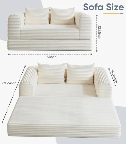 Vista 2 de Sillón versátil 2 en 1 sin hueso, tumbona para interiores, sillas convertibles, sofá cama, sofá cama plegable de gran tamaño, cómodo sofá futón