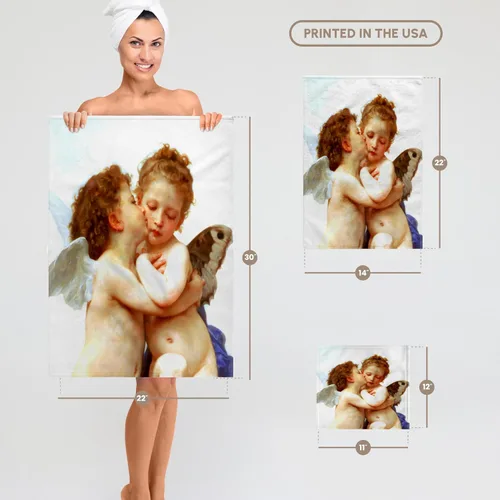 Vista 6 de 3D Rose Cupid and Psyche As Children 1890-L Amour Enfants-Bouguereau-Baby Angel Cherubs Kiss-Toalla clásica, 15 x 22 pulgadas, multicolor