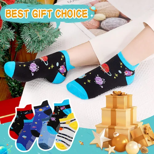 Vista 3 de Eyean Calcetines tobilleros de algodón para niños, diseño de animales, suaves, antideslizantes, para niños y niñas, calcetines invisibles, 6 pares