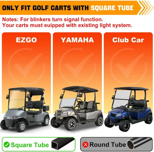 Vista 2 de Espejos laterales para carrito de golf con luz de señal de giro, espejos retrovisores para Club Car EZGO Yamaha Espejos laterales Carrito de golf