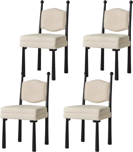 Vista 14 de Sillas de comedor de madera, sillas de cocina con material de lana de cordero, asiento tapizado, silla de sala de estar para estudio y comedor, sala