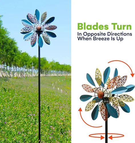 Vista 4 de Molinillos de viento de 75 pulgadas Arabesque - Funciona con energía solar con bola de vidrio LED multicolor - Molinillo de viento cinético de metal