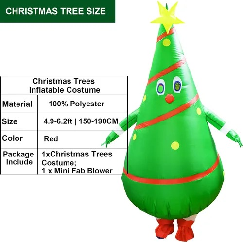 Vista 2 de Disfraz inflable de árboles de Navidad, color verde, traje inflable para cosplay, disfraz de Navidad, traje de Navidad