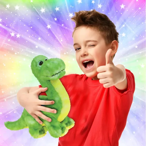 Vista 2 de DolliBu - Animal de peluche de dinosaurio de peluche, dinosaurio verde abrazable, adorable juguete de peluche de dinosaurio, lindo regalo