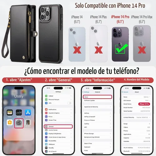 Vista 7 de Defencase Funda Cartera Magnética para iPhone 14 Pro Compatible con Magsafe con Bloqueo RFID Portador de Tarjetas con Correa de Cremallera