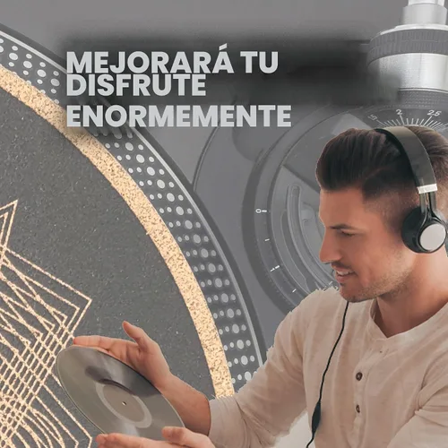 Vista 8 de Alfombrilla giratoria de corcho para un mejor soporte de sonido en el tocadiscos de vinilo LP - Diseño geométrico original, tapete de corcho claro