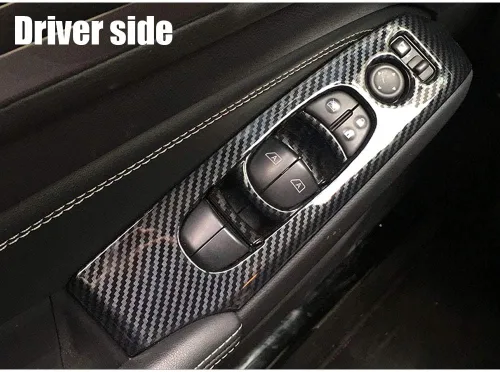 Vista 9 de XITER 4 piezas ABS de fibra de carbono para interior de automóvil, cubierta de panel de control de ventana de puerta de automóvil, moldura