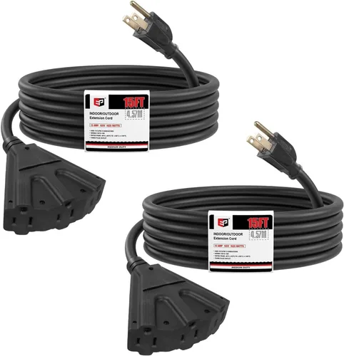 Vista 26 de EP Cable de extensión para exteriores de 6 pies, 16/3 SJTW, 3 tomas de corriente eléctrica, negro Enchufe a tierra de 3 puntas, para luces