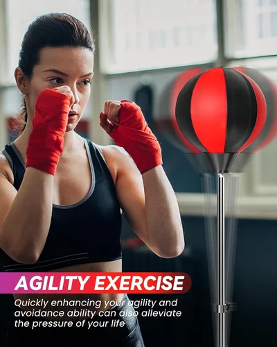 Vista 6 de Bolsa de Reflejos Fitness, Bolsa de Boxeo con Soporte para Bola de Velocidad y Guantes, Bolsa de Boxeo para Adultos y Adolescentes, 150 cm Excelente