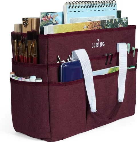 Vista 11 de JJRING Bolsa organizadora de manualidades, organizador de arte con múltiples bolsillos, bolsa de costura beige para arte, manualidades, álbumes