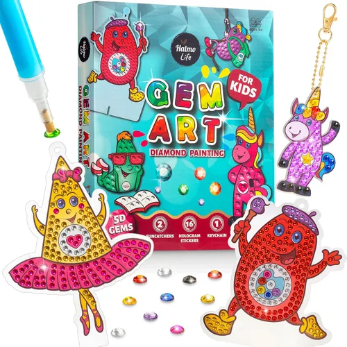 Vista 6 de Halmolife Kit de arte de diamantes para niños, kit de arte y manualidades de pintura de gemas para edades de 6 a 12 años, regalos para niños y niñas