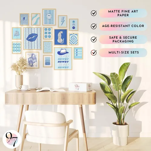 Vista 5 de 97 Decor Decoración de Habitación Estética Preppy Azul GRANDE 11x14 - Bonitas Imágenes de Decoración de Pared Azul Preppy, Impresiones de Arte