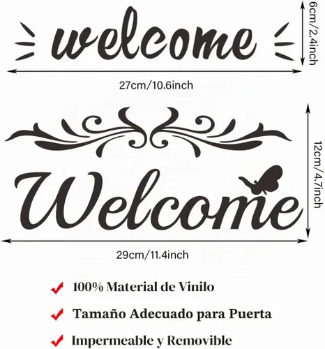 Vista 3 de 2 hojas de calcomanías de bienvenida – Calcomanías de vinilo para puerta delantera, cartas de bienvenida, entrada, oficina, dormitorio y puertas
