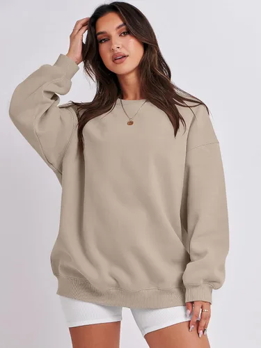Vista 2 de Caracilia Sudaderas con capucha de forro polar de gran tamaño para mujer, cuello redondo, manga larga, suéter de moda de otoño 2024