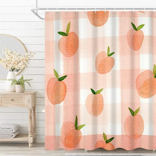 Vista 2 de Cortina de ducha de frutas de melocotón rosa para baño femenino de 72