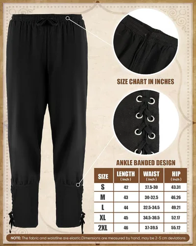 Vista 3 de Panitay Juego de 8 piezas de disfraz renacentista medieval para hombre, camisa vikinga, pantalón, cinturón, cabo, bolsa de espada