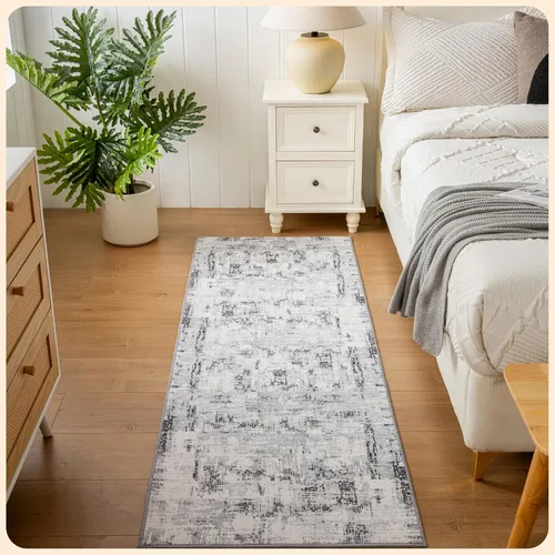 Vista 75 de Istana Alfombra larga antideslizante de 2.5 x 8 para el hogar, para pasillo y cocina, lavable, sedosa y suave al tacto, elegante, color azul y marfil