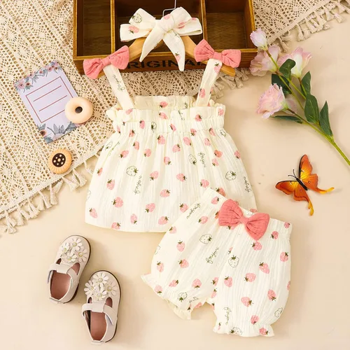 Vista 5 de Conjunto de traje de baño para niñas y bebés, sin mangas, con estampado de frutas, para primavera y verano