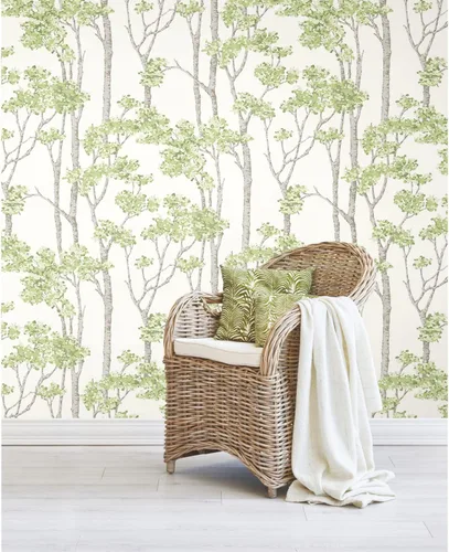 Vista 8 de RoomMates Birch Grove - Papel tapiz autoadhesivo extraíble, color verde, 20.5 pulgadas x 18 pies