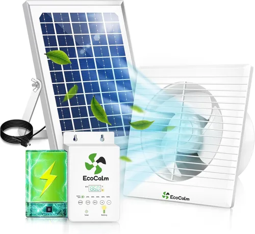 Vista 7 de Extractor solar de 4" con termostato y batería para gallinero