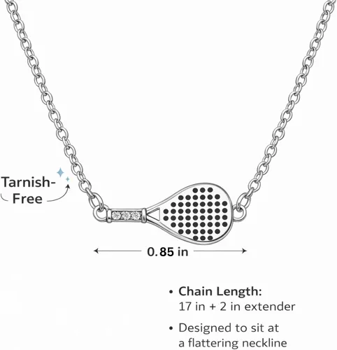Vista 4 de Collar de pádel para mujer, collar con colgante de raqueta de acero inoxidable, regalo de joyería deportiva para jugadores de pádel, compañeros