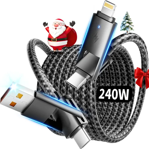 Vista 7 de Cable de carga de 240W 4 en 1, cable de carga rápida USB C a Lightning, cable trenzado USB a USB C, cable de carga múltiple esencial para viajes
