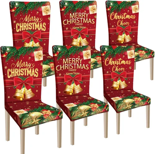 Vista 8 de Ganeen 6 piezas de fundas para sillas navideñas, funda para respaldo de silla de Navidad, funda elástica para asiento de Navidad lavable, protector