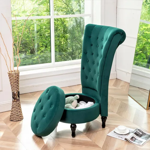 Vista 18 de Container Furniture Direct Royal - Silla de acento de terciopelo con respaldo alto para tocador con almacenamiento y tapicería de lujo, diseño retro