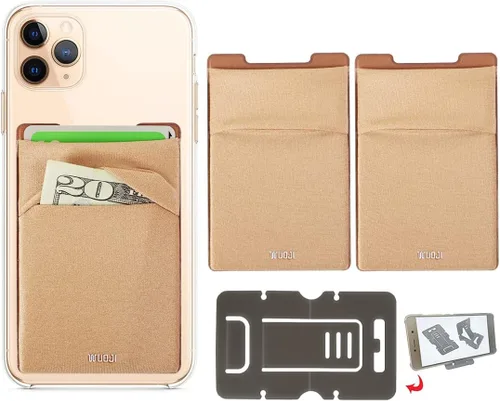 Vista 19 de Cartera para tarjetas de teléfono con bloqueo RFID, doble bolsillo seguro, ultradelgada, autoadhesiva, funda para tarjetas de crédito, calcomanía