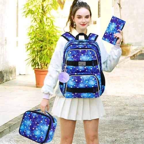Vista 24 de Mochila para laptop, 16 pulgadas, bolsa escolar y bolsa de almuerzo, mochilas resistentes al agua para adolescentes, niñas, mujeres, estudiantes