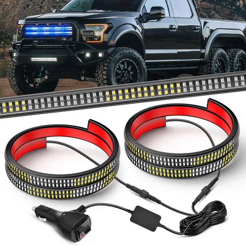 Vista 23 de Nilight 2 piezas de 24 pulgadas de tira de luces estroboscópicas para parrilla de camiones, 384 LED, luz de emergencia ámbar, flexible, intermitente