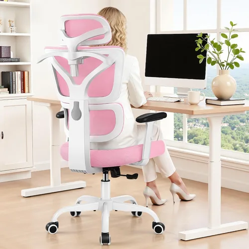 Vista 13 de Silla de Oficina Ergonómica de Respaldo Alto Silla de Escritorio con Soporte Lumbar, Silla de Computadora de Malla Transpirable con Reposabrazos