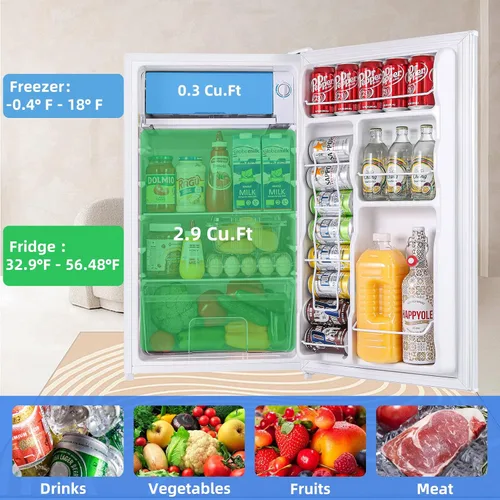 Vista 4 de BANGSON Mini refrigerador con congelador, 3.2 pies cúbicos, refrigerador pequeño de una sola puerta, eficiente en energía, bajo ruido, refrigerador
