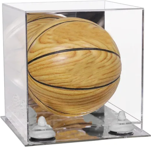 Vista 142 de Better Display Cases Mini acrílico - Miniatura (no tamaño completo) Baloncesto vitrina con elevadores negros y espejo (A015-BR)