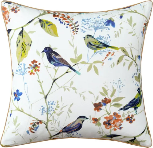 Vista 24 de VOGOL - Funda de almohada texturizada de lino, 18 x 18 pulgadas, estilo granja, para sofá, cama y habitación, con diseño de pájaros y hojas beige