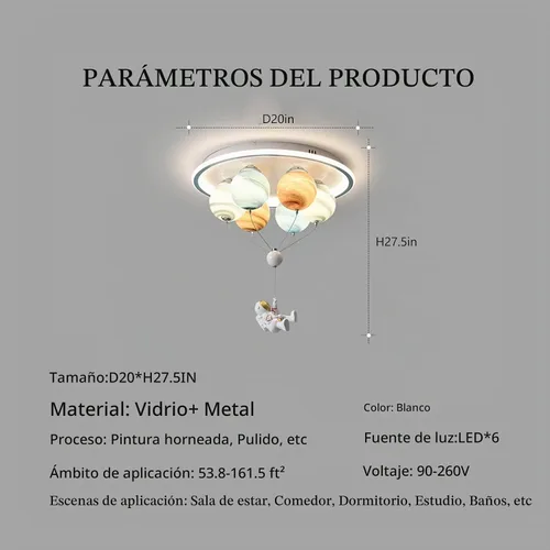 Vista 6 de Lámpara LED moderna de astronauta de dibujos animados, pantalla de cristal de estrella de 6 luces con cable ajustable, luz de techo empotrada